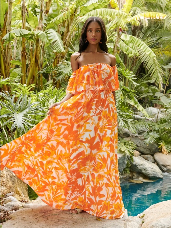 Sugarlips Dresses & Skirts - NWT Sugarlips Tropical Dreamsicle Enamored Off The Shoulder Ruffle Dress Large